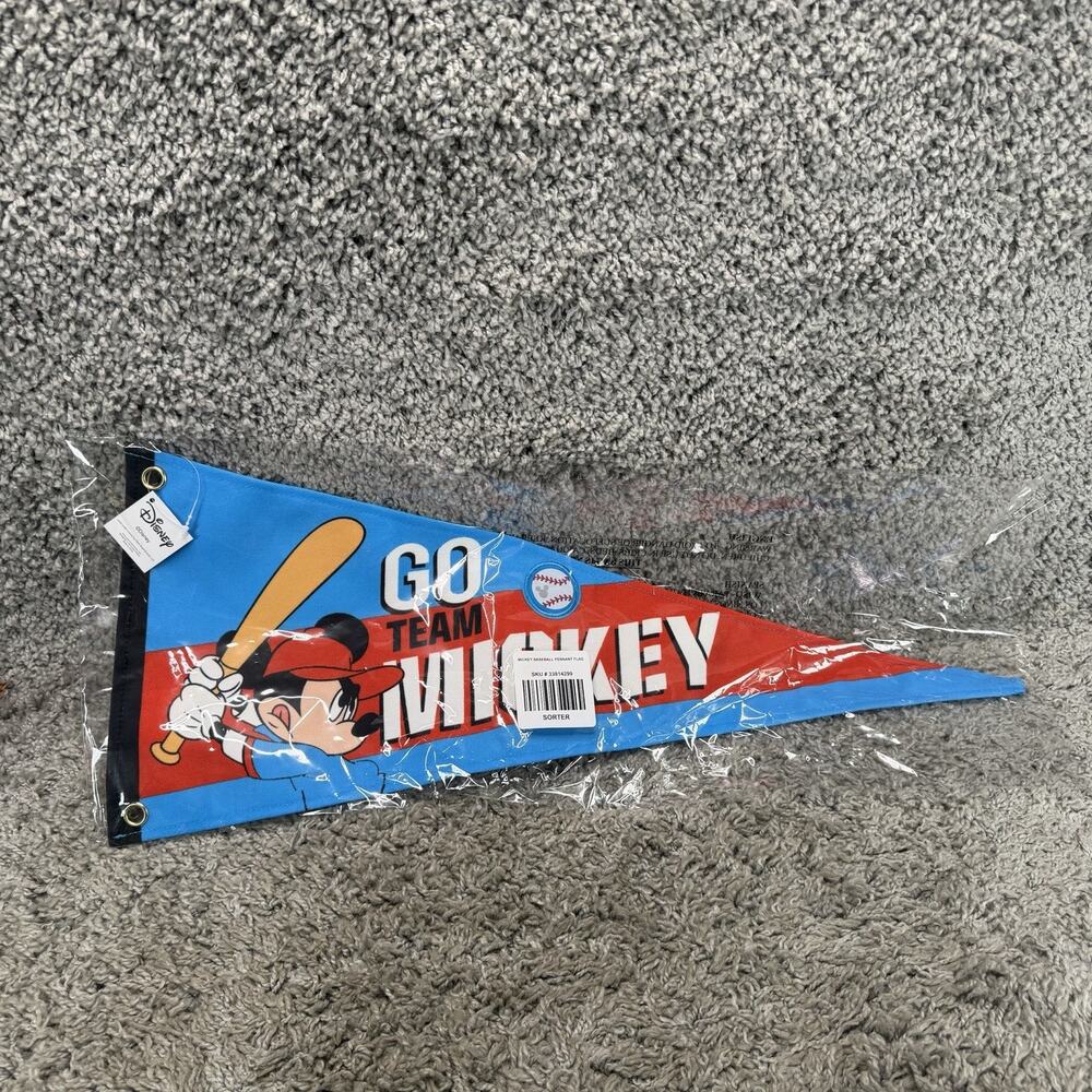 Mickey Mouse Go Team Mickey Baseball Pennant Flag Size 10” X 23” Multicolor New